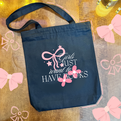 Girls Just Want To Have Books| Standard Tote bag | Black | Coquette
