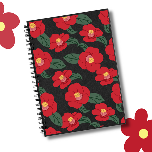 Blossom Bloom Red Floral Design Notepad | A5 | Unruled