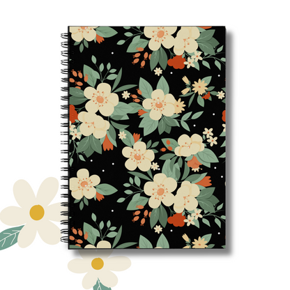 Black and White Florals | Ruled Notepad | A5