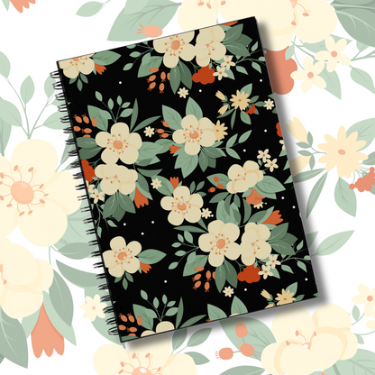 Black and White Florals | Ruled Notepad | A5